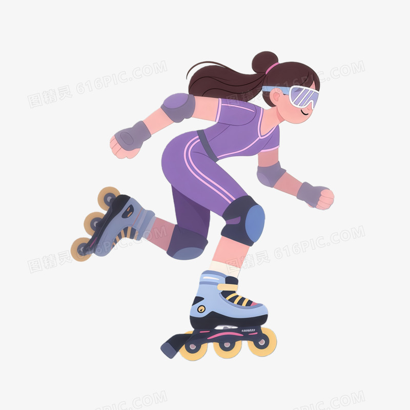 美女插画轮滑图ai免抠元素