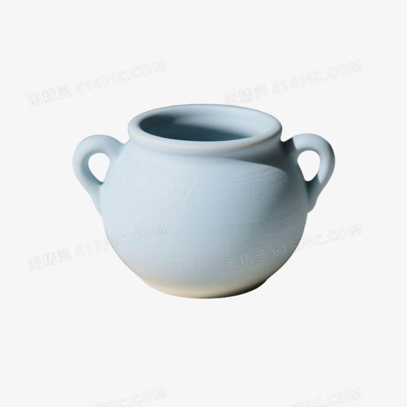 浅蓝双耳陶罐产品实物元素