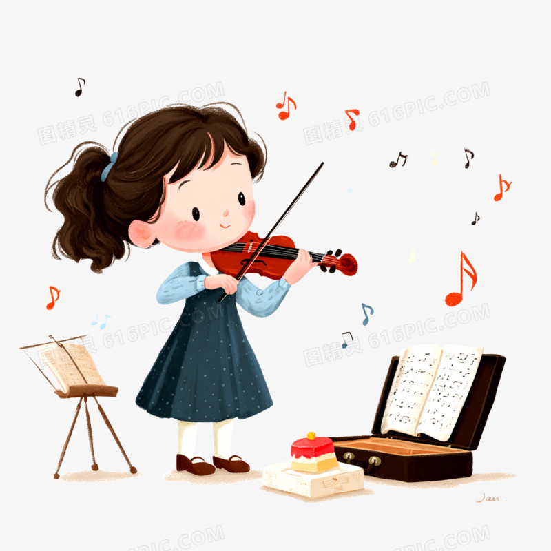 卡通手绘小提琴兴趣班免抠元素