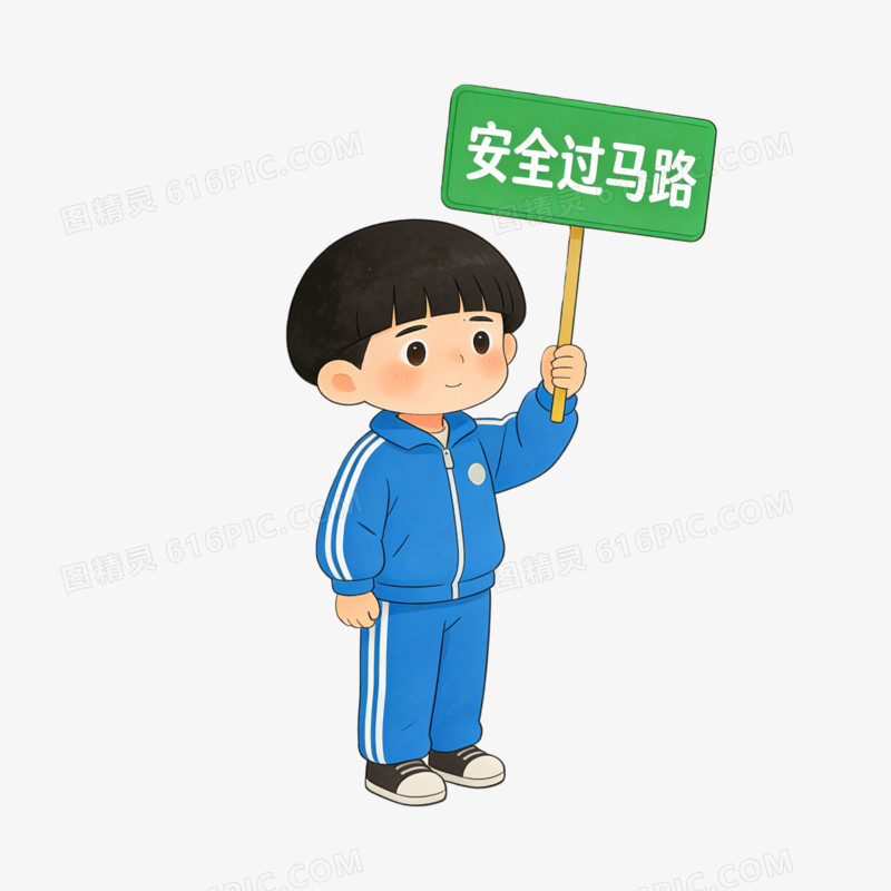校园安全小男孩安全过马路ai免抠元素
