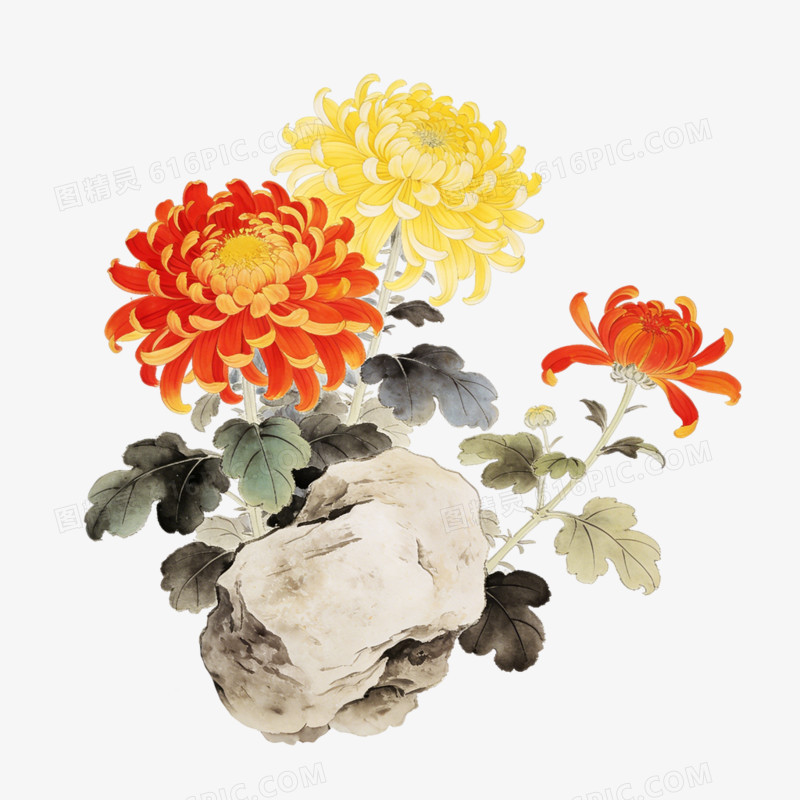 水墨风花卉古诗词配图素材免抠元素