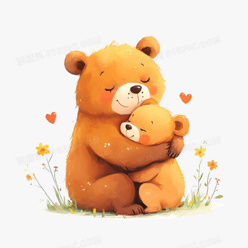 卡通手绘小熊亲子动物免抠元素