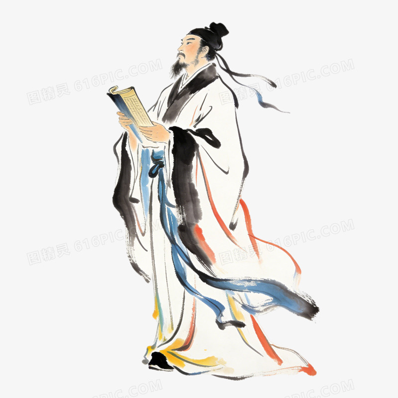 水墨风诗人古诗词配图素材免抠元素