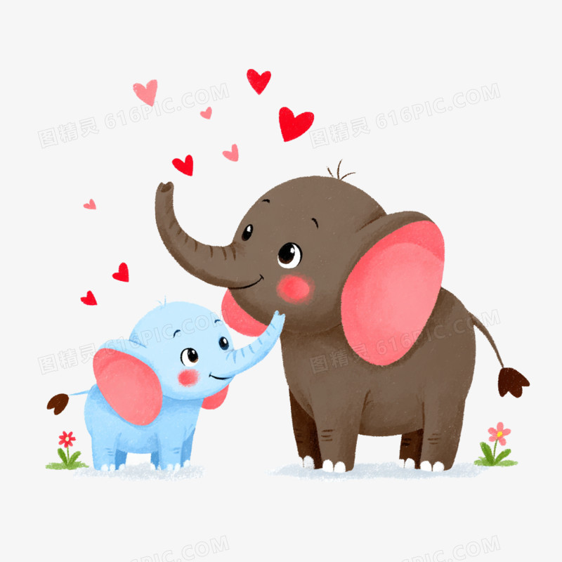 卡通手绘大象亲子动物免抠元素