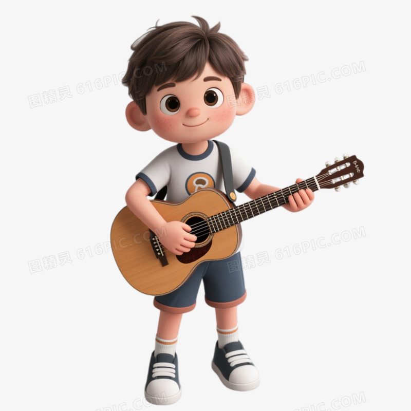 3D插画风格吉他兴趣班免抠元素