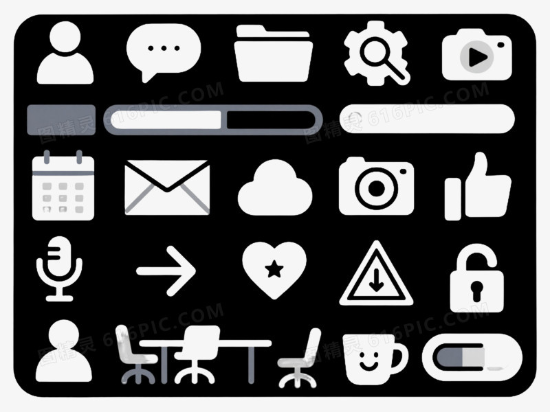 深灰线性图标集合图标元素