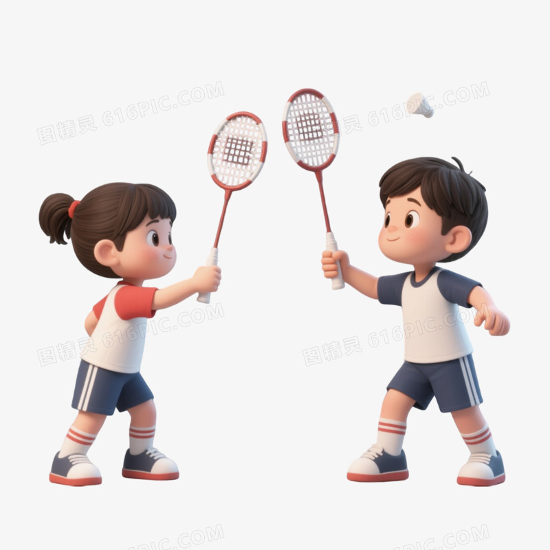 3D插画风格羽毛球兴趣班免抠元素