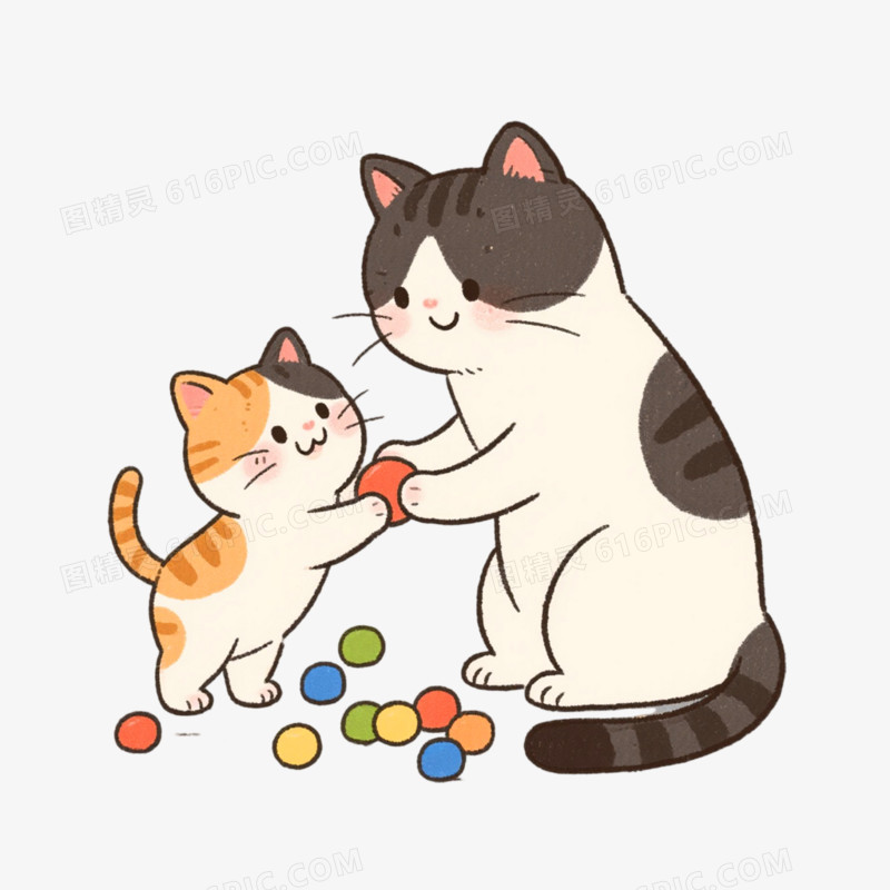 手绘插画风格小猫咪亲子活动免抠元素