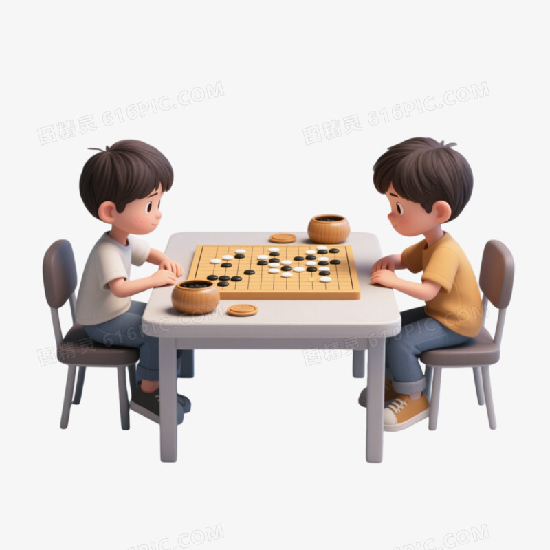 3D插画风格围棋兴趣班免抠元素