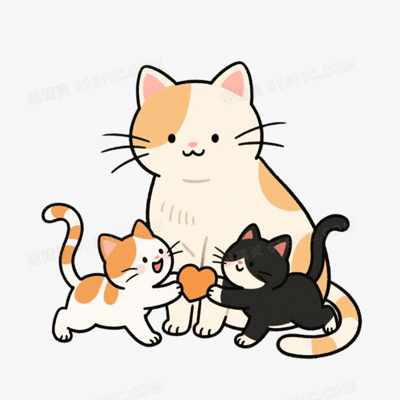 手绘插画风格小猫咪亲子活动免抠元素