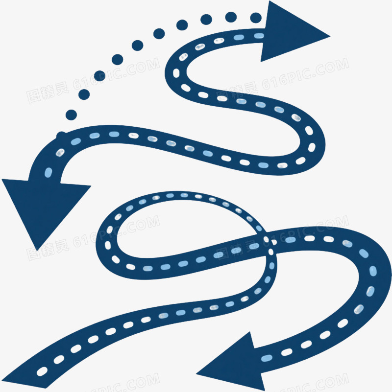 深蓝虚线箭头轨迹漂浮元素