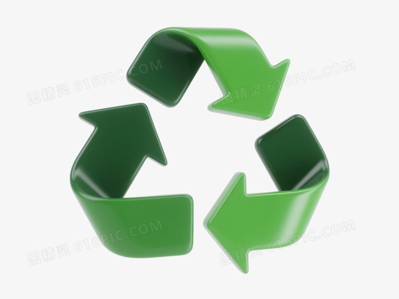 渐变绿三维回收标志漂浮元素