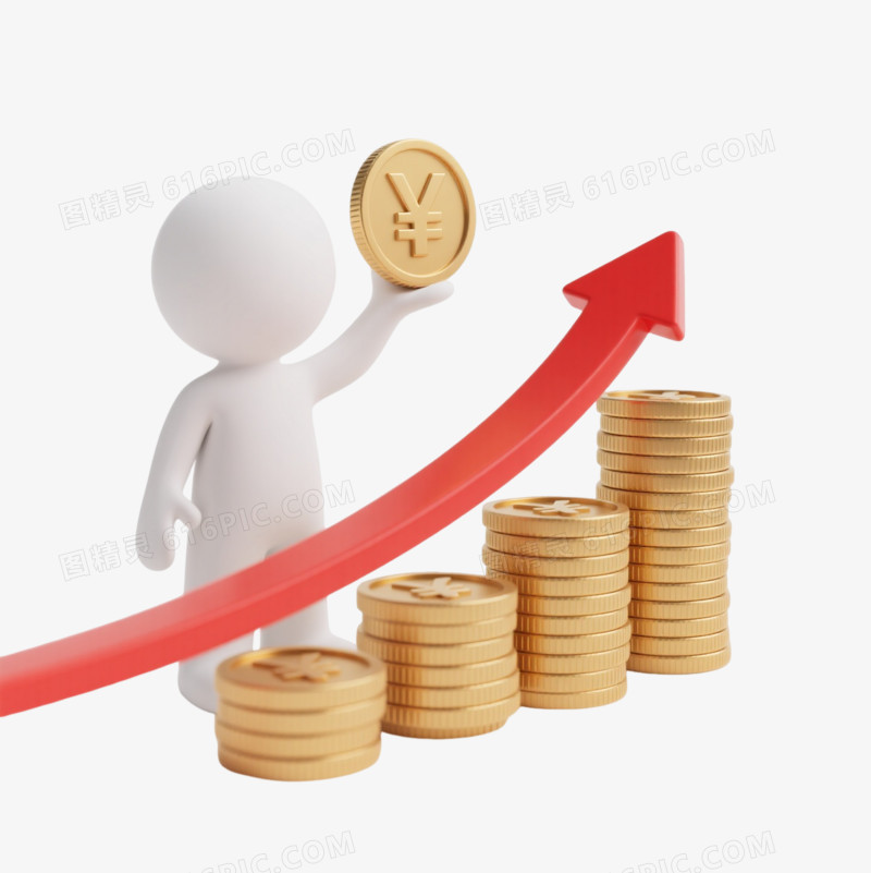 白色3D小人举金币增长趋势3D素材