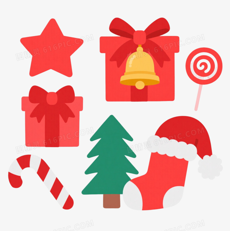 红色圣诞元素扁平插画节日元素