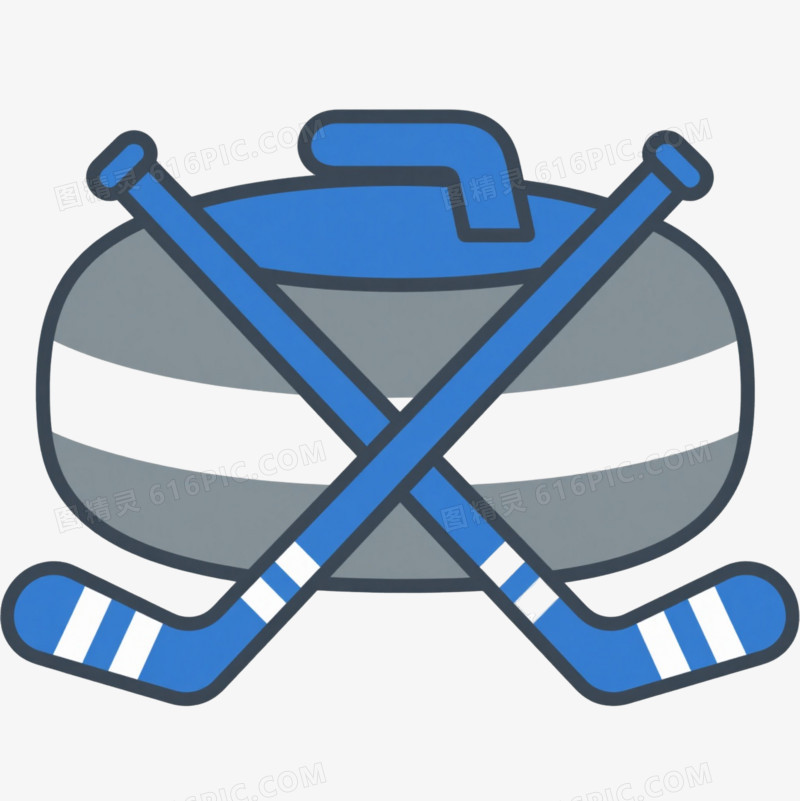 灰蓝条纹冰壶卡通手绘元素