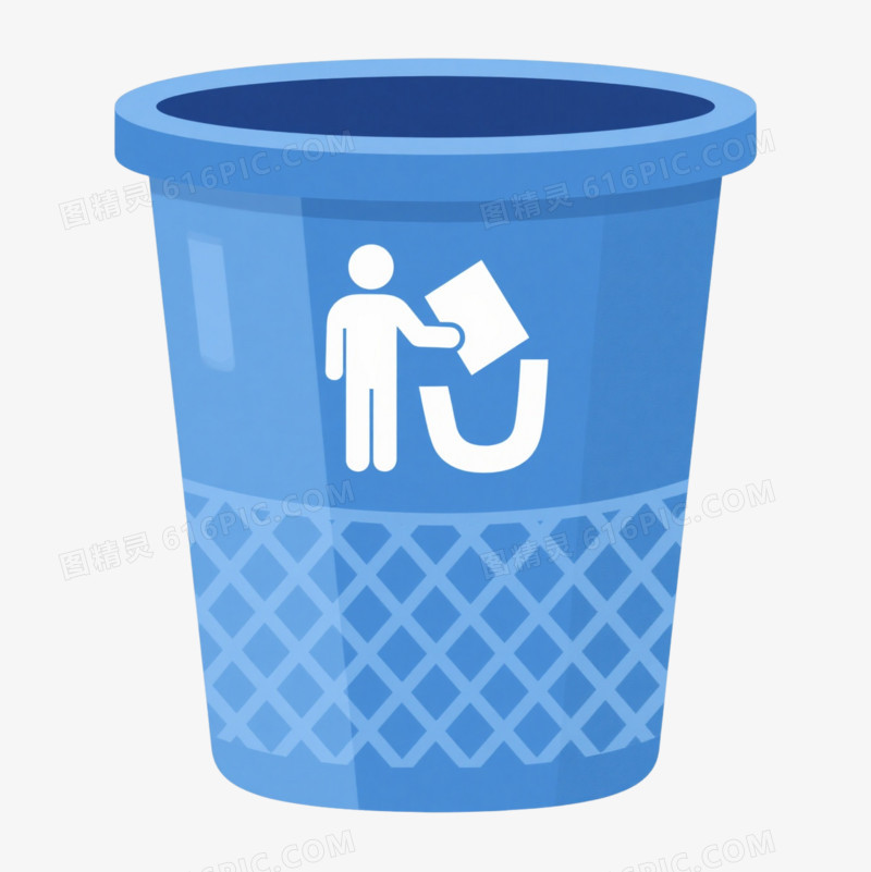 蓝色垃圾桶扁平插画元素