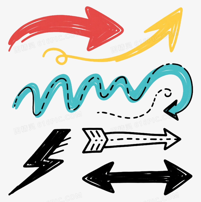 多彩手绘箭头卡通手绘元素