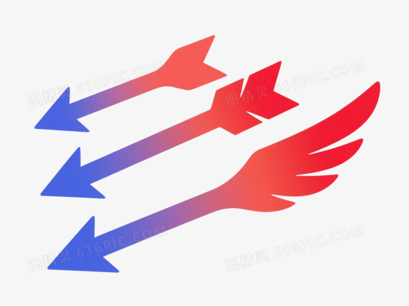 蓝红渐变羽翼箭头漂浮元素