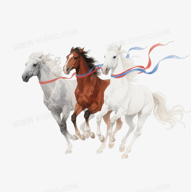 水彩奔腾骏马装饰图案