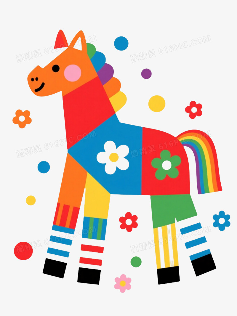 彩色拼贴小马漂浮元素
