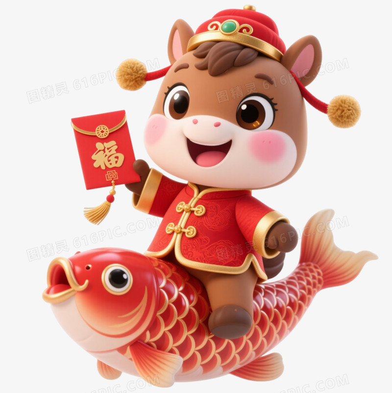 棕色小马唐装卡通手绘元素