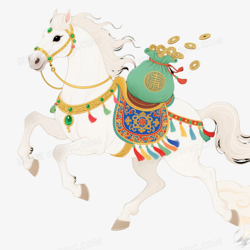 白骏马中国风插画元素
