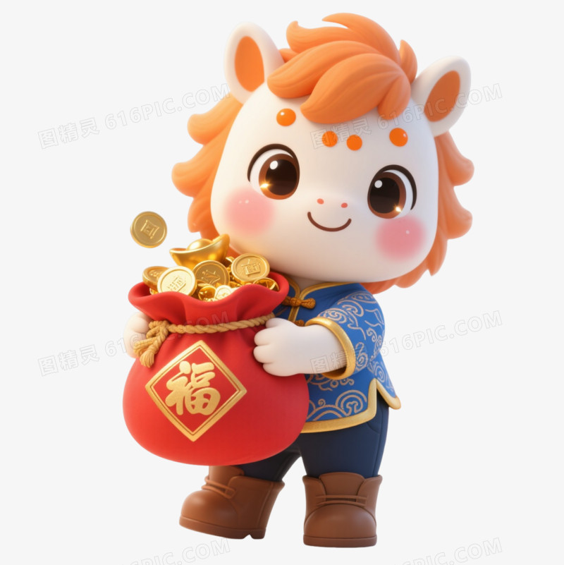 橙鬃小马抱福袋漂浮元素