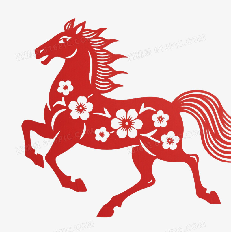 红剪纸奔马装饰图案