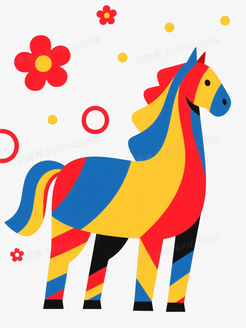 红黄蓝条纹马漂浮元素