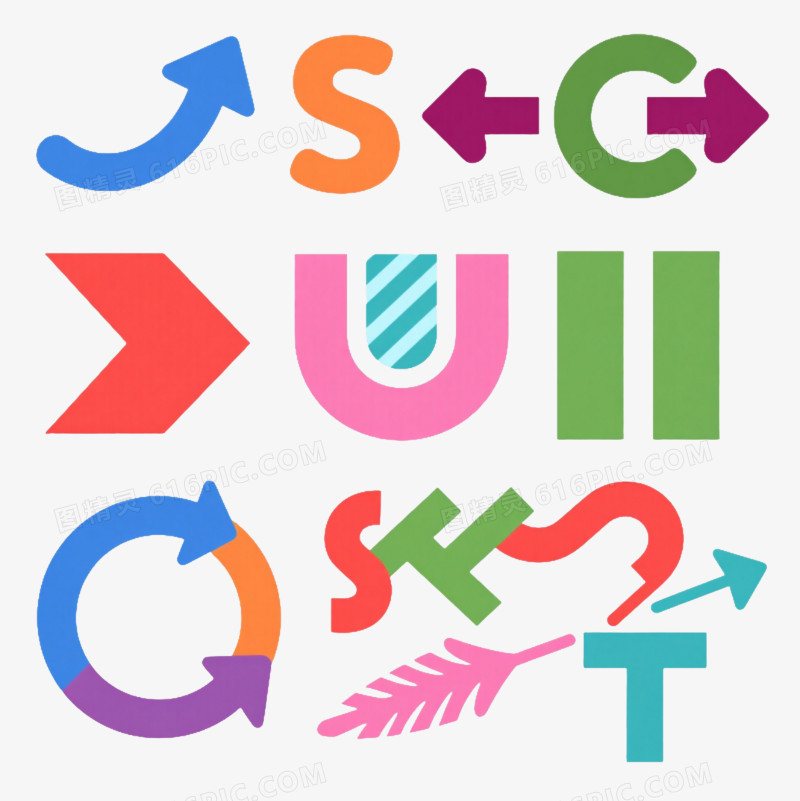 多彩扁平箭头图标元素