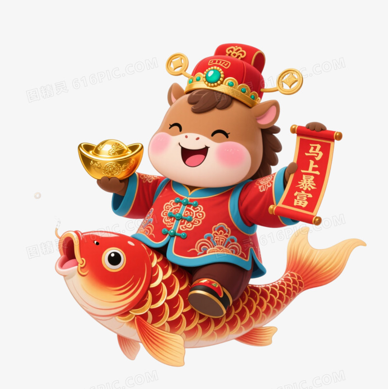 棕马戴官帽卡通手绘元素