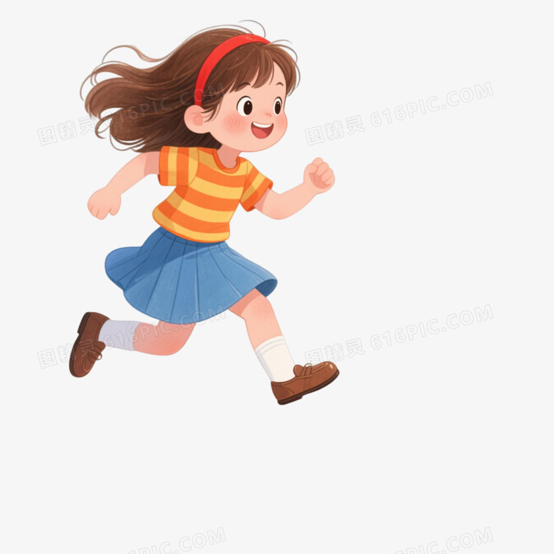 橙黄条纹女孩卡通手绘元素