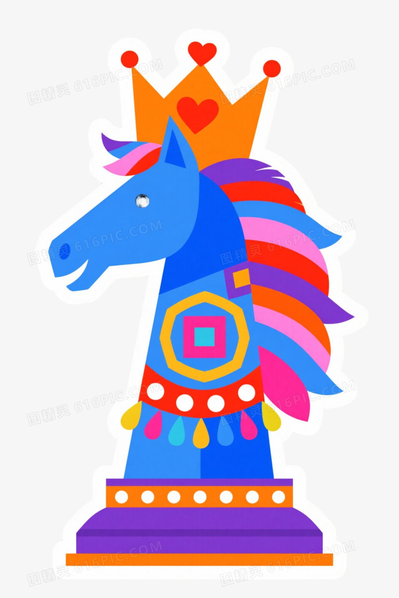 彩色几何拼贴蓝马棋子漂浮元素