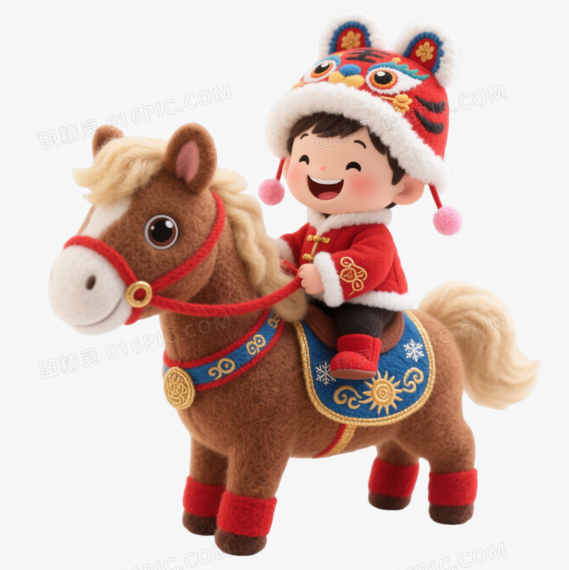 棕色毛毡小马卡通手绘元素