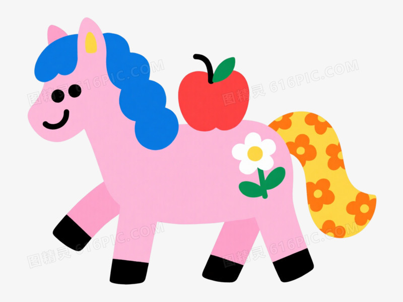 粉色小马卡通手绘元素