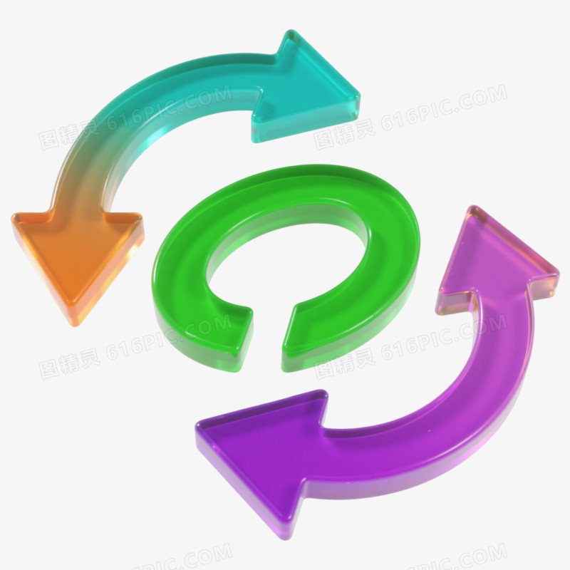 青绿橙紫3D箭头循环漂浮元素