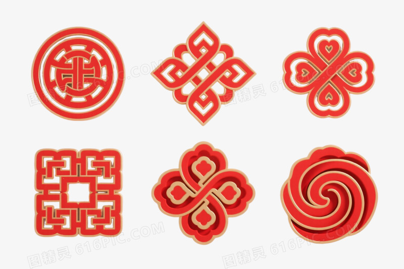 朱砂红金边中式纹样装饰图案