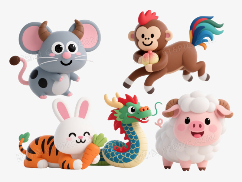 十二生肖Q版卡通手绘元素