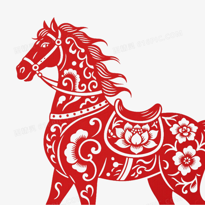 红剪纸骏马装饰图案