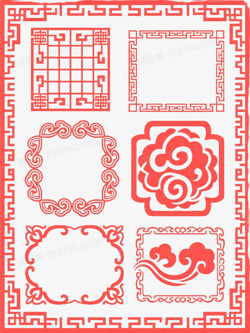 红色中式传统边框装饰图案