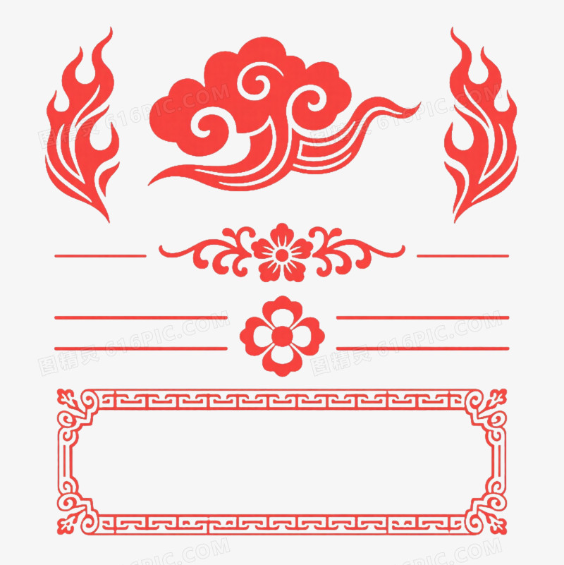 鲜红中式装饰图案元素