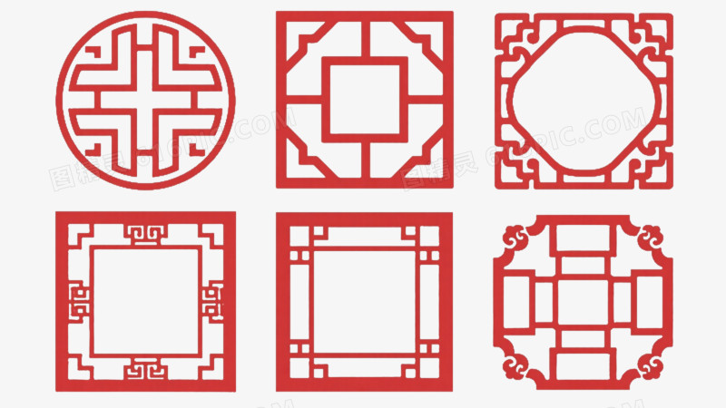 红色中式窗格边框纹理
