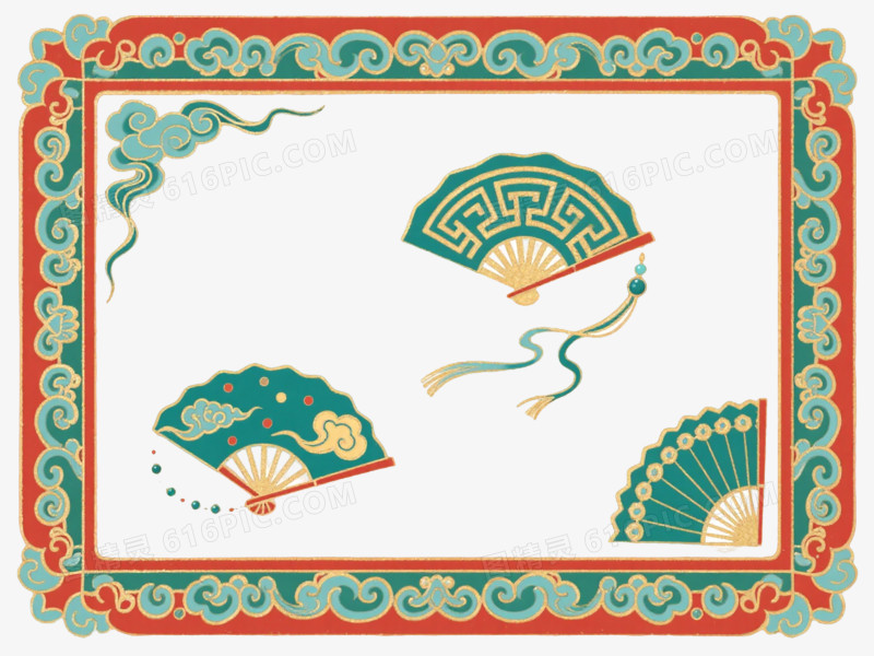 青绿朱红中式装饰边框纹理