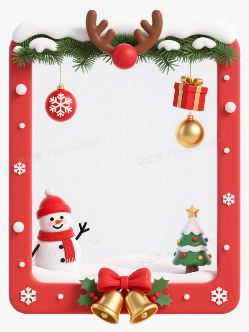 圣诞红边框装饰节日元素
