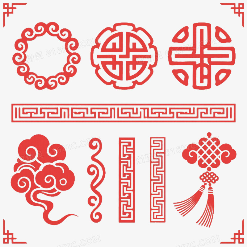 红色中式传统纹样装饰图案