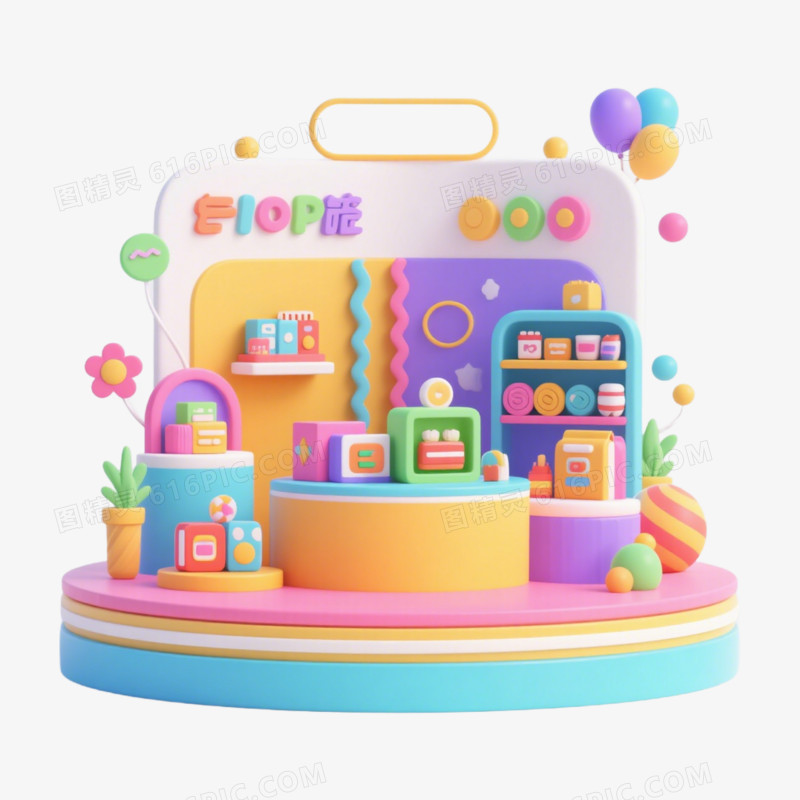 3D彩色多巴胺电商展台免抠元素