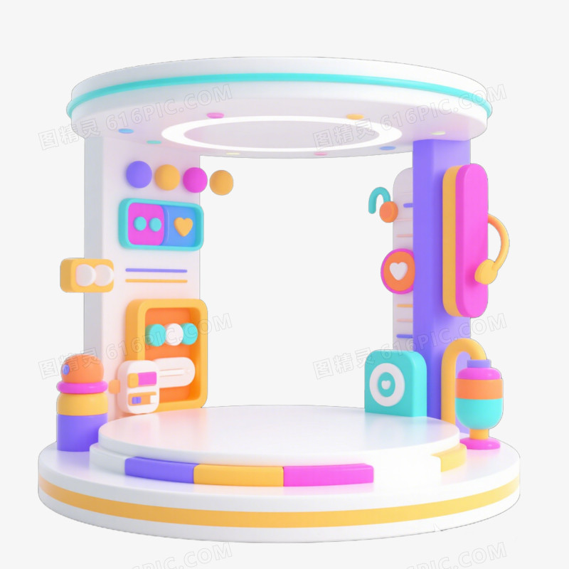 3D彩色多巴胺电商展台免抠元素