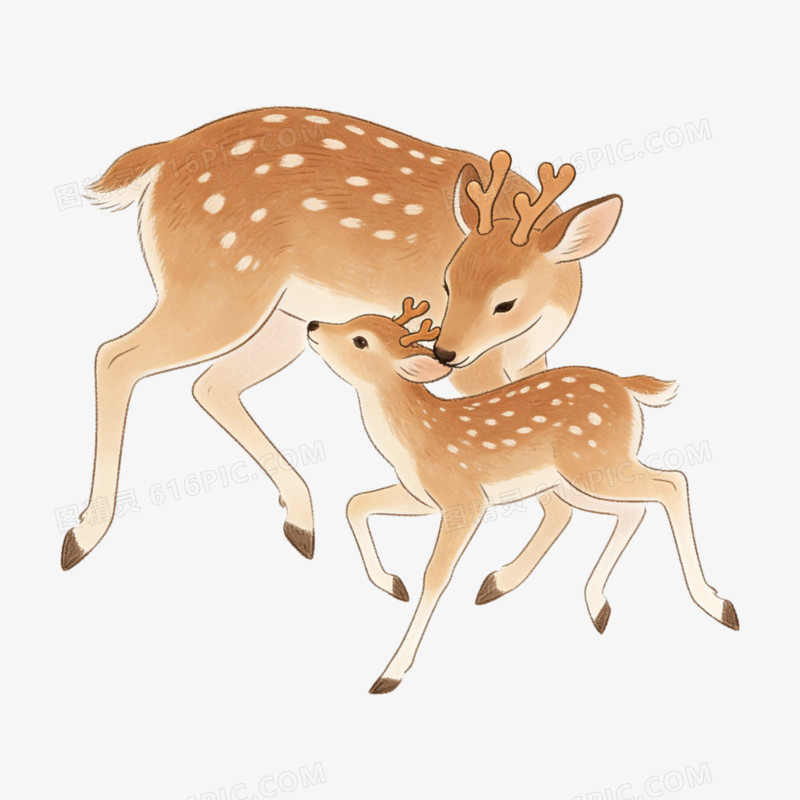 卡通手绘插画风可爱亲子动物免抠元素