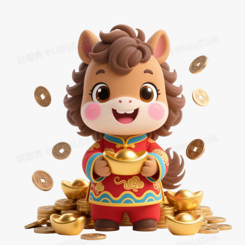 棕卷毛小马卡通手绘元素