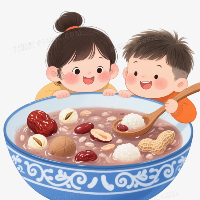 温馨手绘腊八粥卡通手绘元素